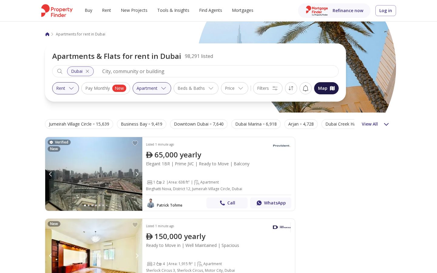 Site web réalisé pour Property Finder, Immobilier / Portail locatif
